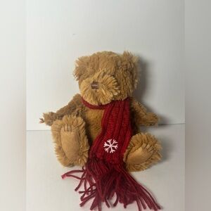 Bath & Body Works BBW Plush 5 1/2” Tan Brown Bear Red Scarf Stuffed Animal